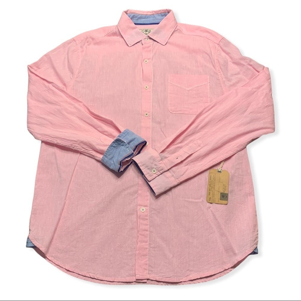 True Grit Washed Melange Linen Long Sleeve Button Down Shirt - Picture 2 of 9